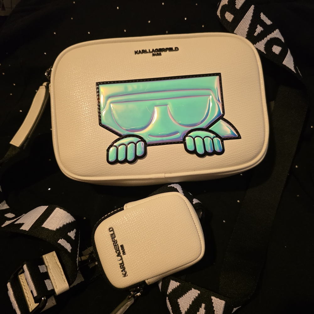 Karl Lagerfeld White Crossbody Bag with Holographic Detail